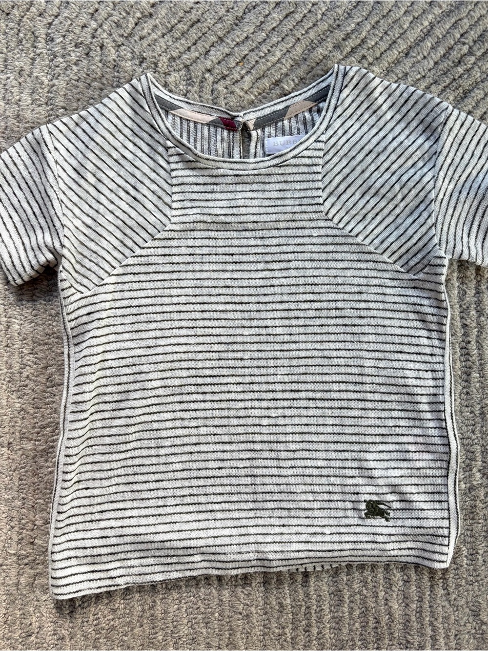 Burberry Girls 4Y Striped Short-Sleeve Top in White and Grey